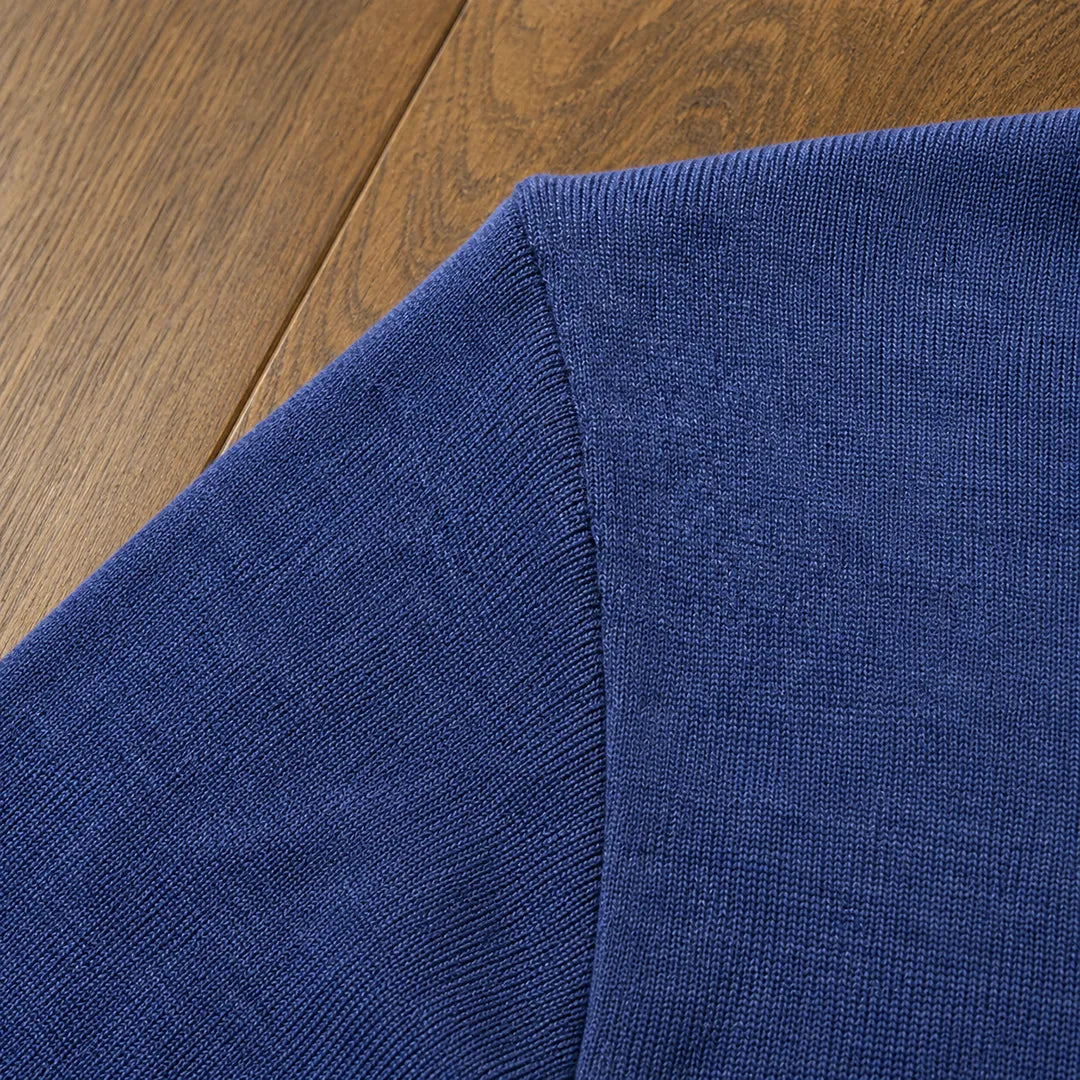 Men's Ribbed Knit Long-Sleeve Polo Sweater with V-Neck Placket 7