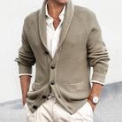 Men's Ribbed Shawl Collar Button-Up Cardigan with Patch Pockets 0