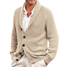 Men's Ribbed Shawl Collar Button-Up Cardigan with Patch Pockets 1