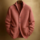 Men's Ribbed Wool Blend Shawl Collar Cardigan Vest with Front Pockets 0