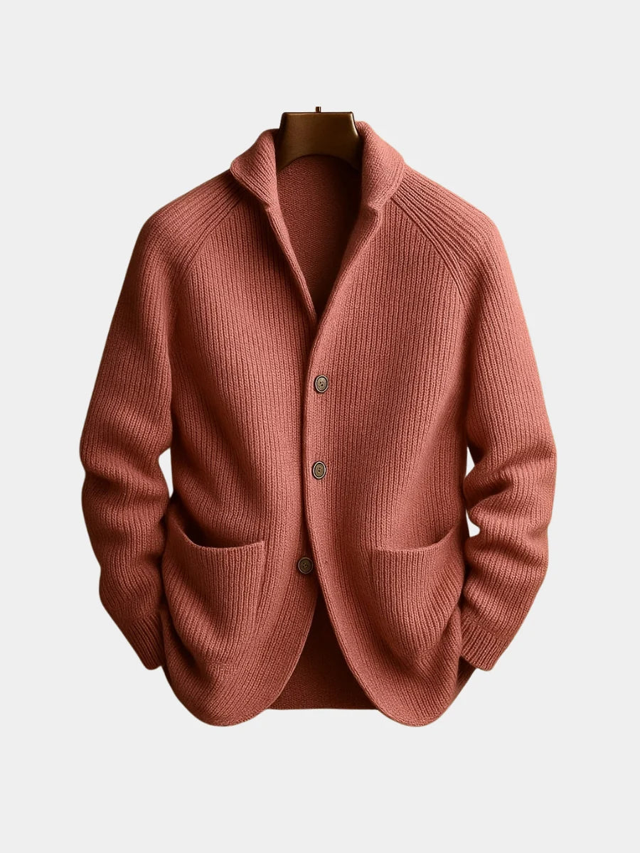 Men's Ribbed Wool Blend Shawl Collar Cardigan Vest with Front Pockets 1