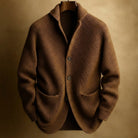 Men's Ribbed Wool Blend Shawl Collar Cardigan Vest with Front Pockets 3