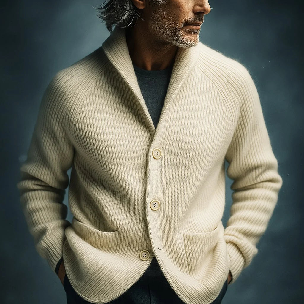 Men's Ribbed Wool Blend Shawl Collar Cardigan Vest with Front Pockets 8