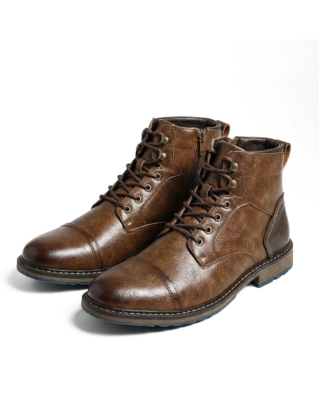 Men's Rugged Cowhide Leather Boots with Side Zipper Closure 0