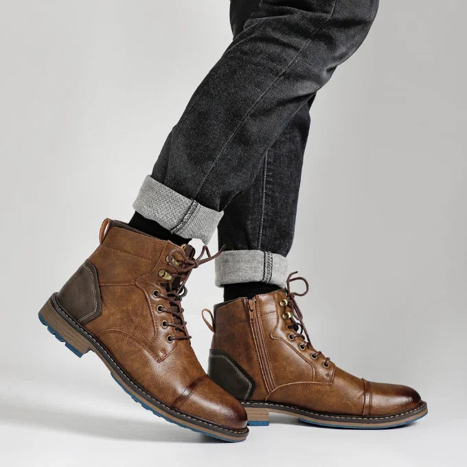 Men's Rugged Cowhide Leather Boots with Side Zipper Closure 1