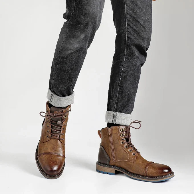 Men's Rugged Cowhide Leather Boots with Side Zipper Closure 2