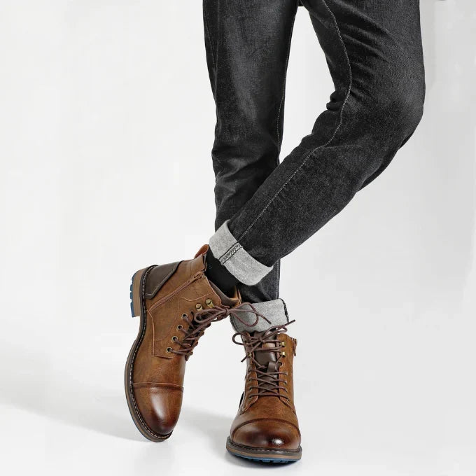 Men's Rugged Cowhide Leather Boots with Side Zipper Closure 3
