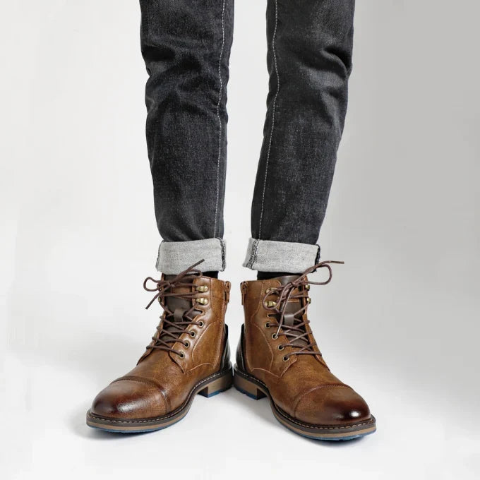 Men's Rugged Cowhide Leather Boots with Side Zipper Closure 4
