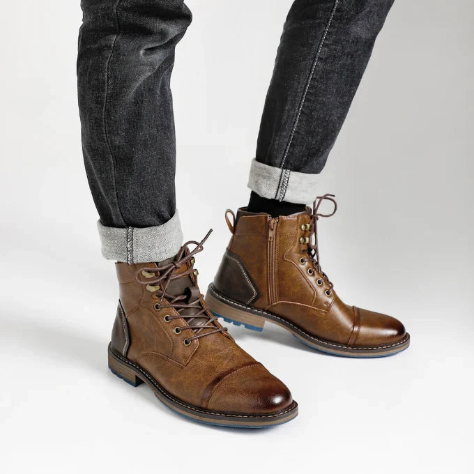 Men's Rugged Cowhide Leather Boots with Side Zipper Closure 5