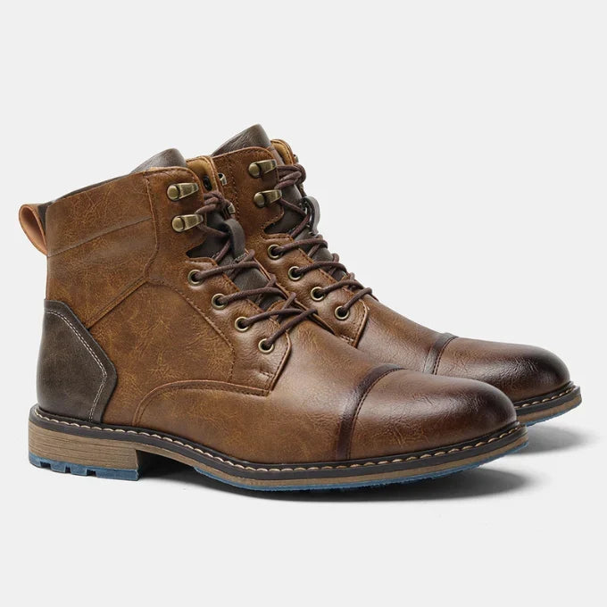 Men's Rugged Cowhide Leather Boots with Side Zipper Closure 7