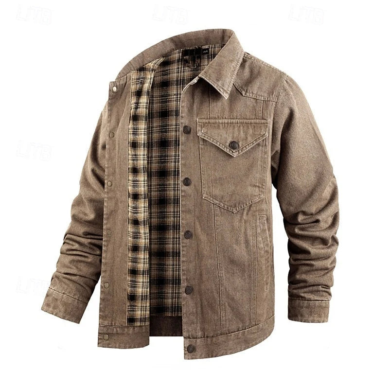 Men's Rugged Everyday Snap-Button Jacket with Soft Checked Lining 3