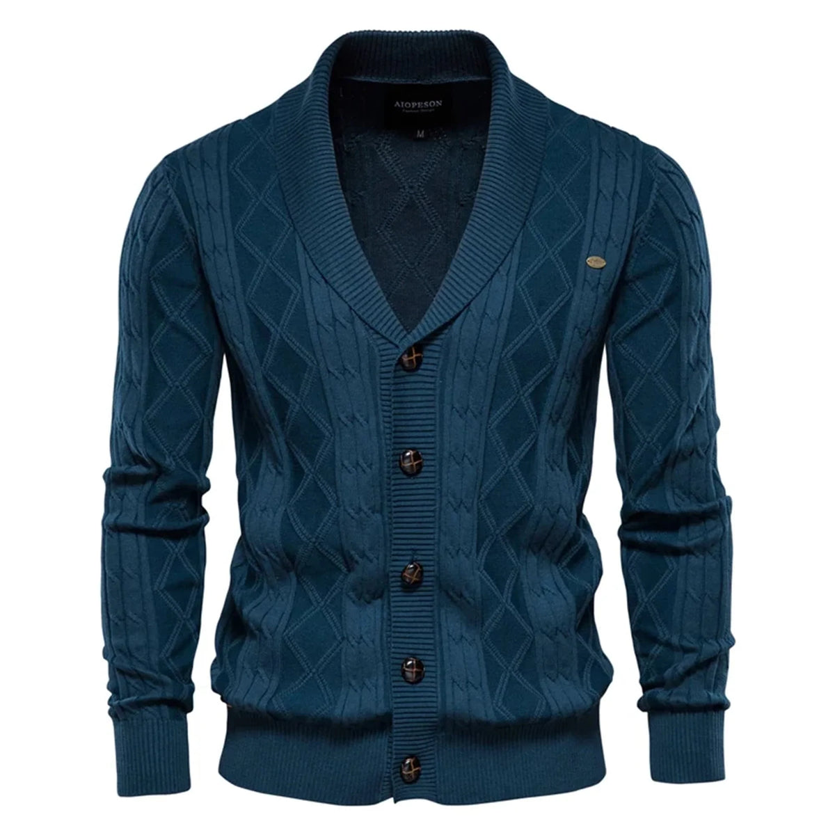 Men's Shawl Collar Button-Front Cardigan in Textured Knit 2