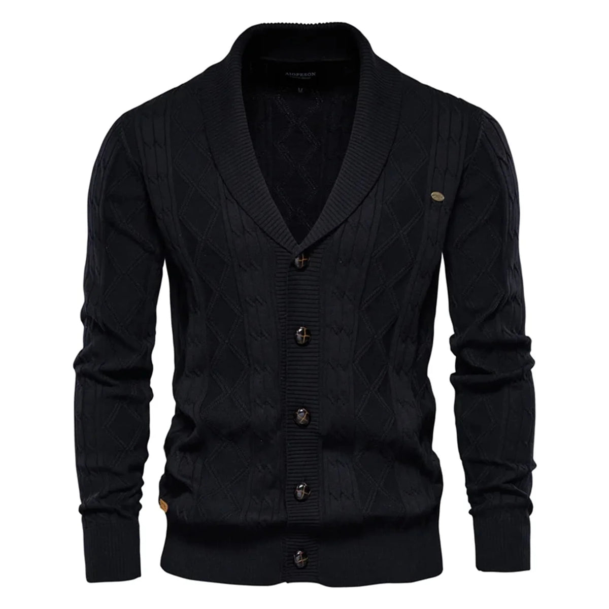 Men's Shawl Collar Button-Front Cardigan in Textured Knit 4