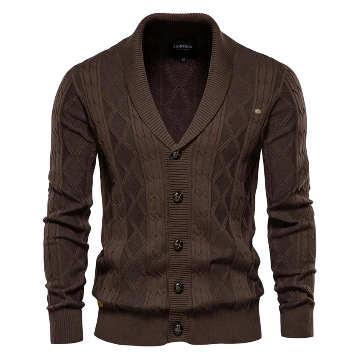 Men's Shawl Collar Button-Front Cardigan in Textured Knit 6