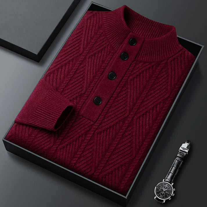 Men's Shawl Collar Knit Sweater with Ribbed Cuffs 0