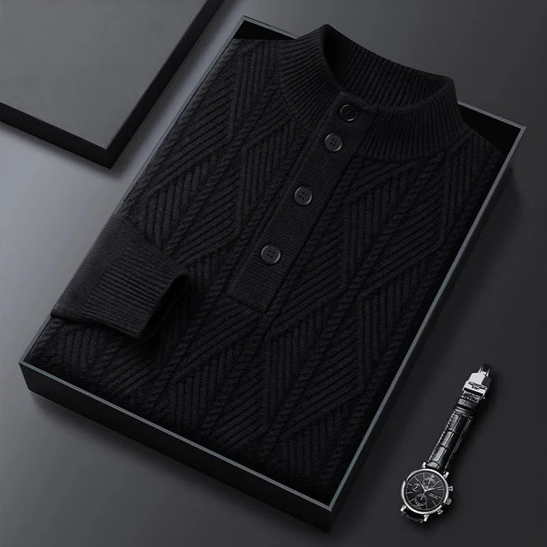 Men's Shawl Collar Knit Sweater with Ribbed Cuffs 11