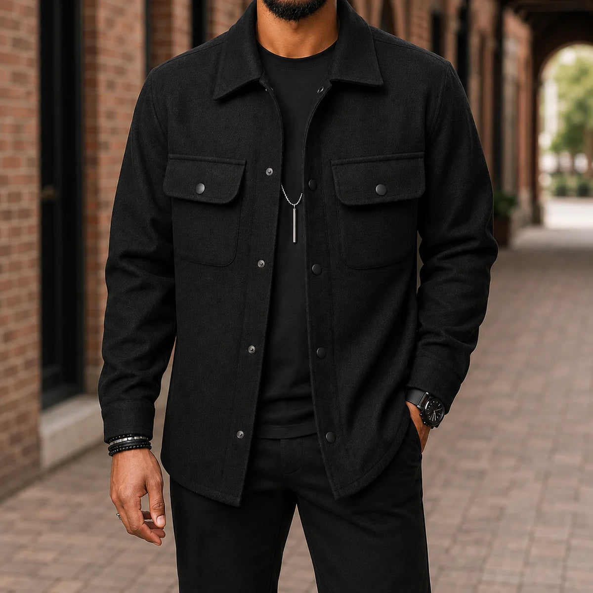 Men's Shirt Jacket with Snap Front and Flap Pockets 0