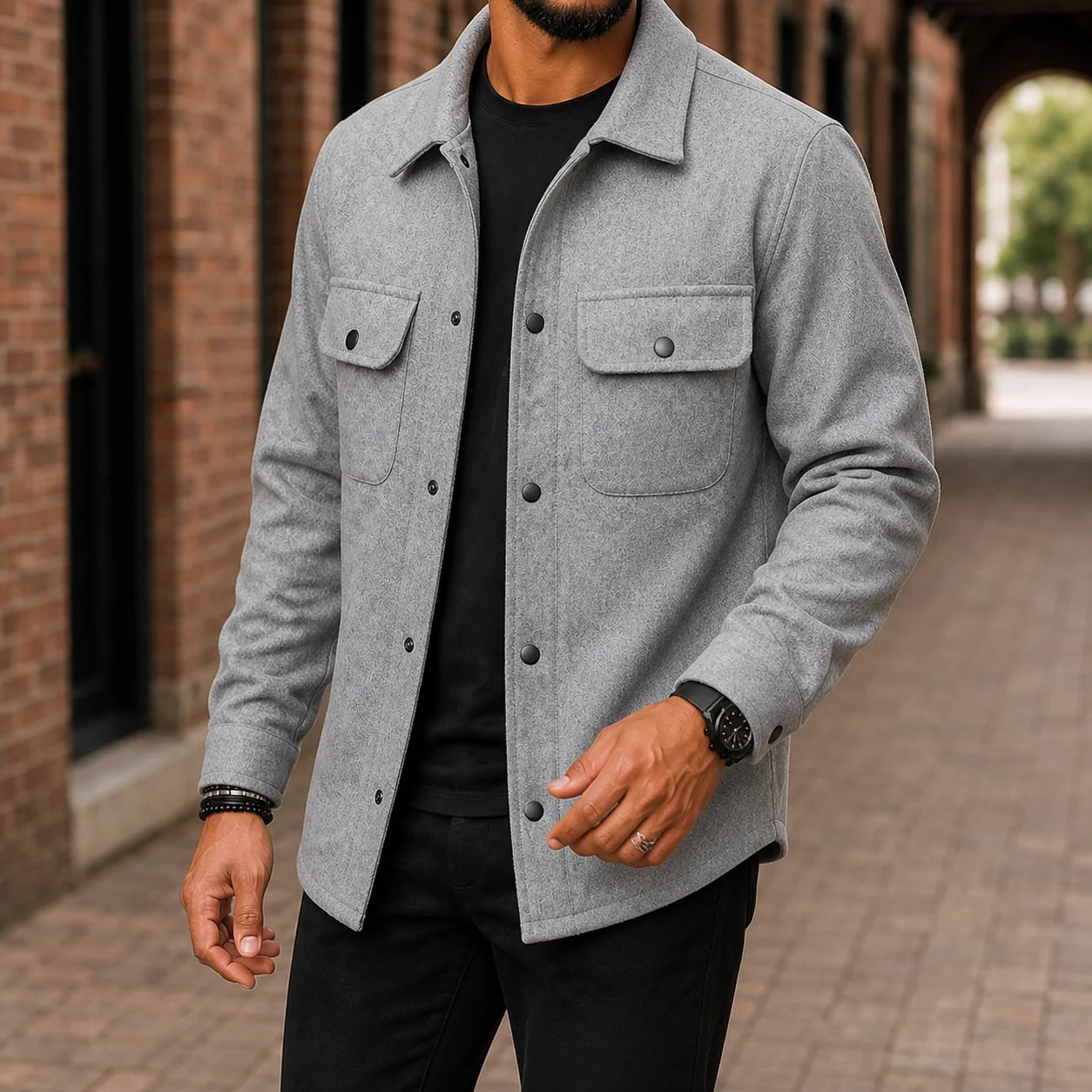 Men's Shirt Jacket with Snap Front and Flap Pockets 3