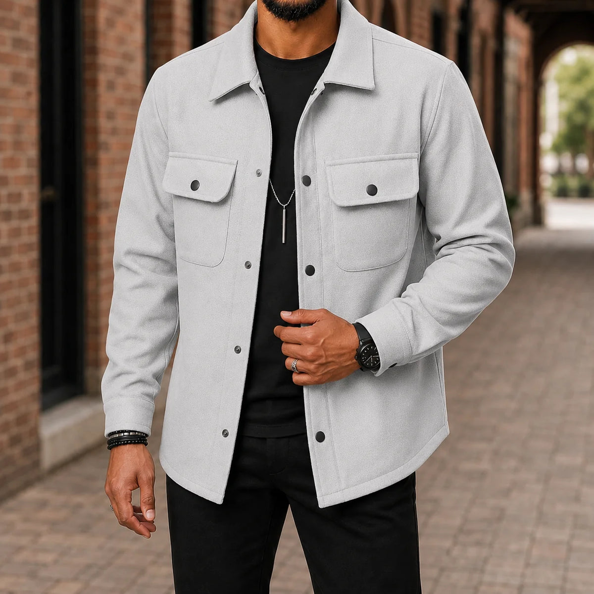 Men's Shirt Jacket with Snap Front and Flap Pockets 4