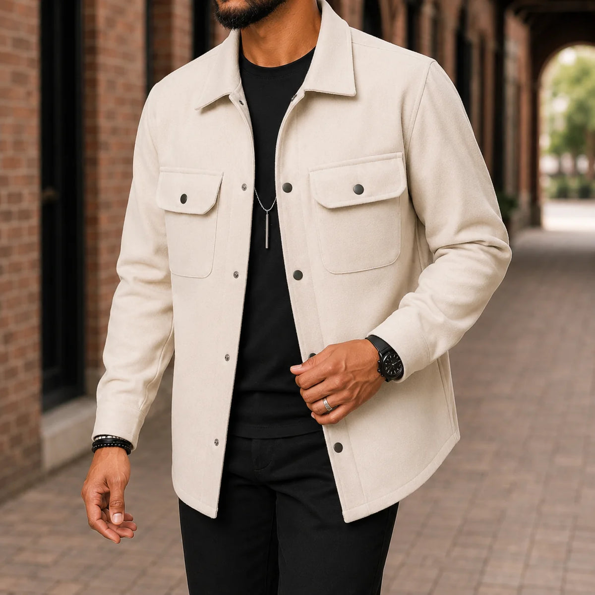 Men's Shirt Jacket with Snap Front and Flap Pockets 5