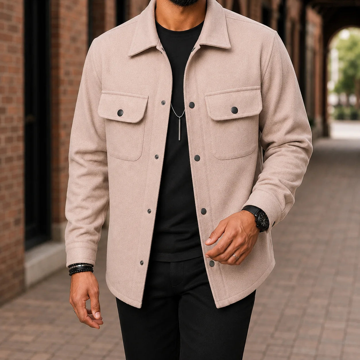 Men's Shirt Jacket with Snap Front and Flap Pockets 6