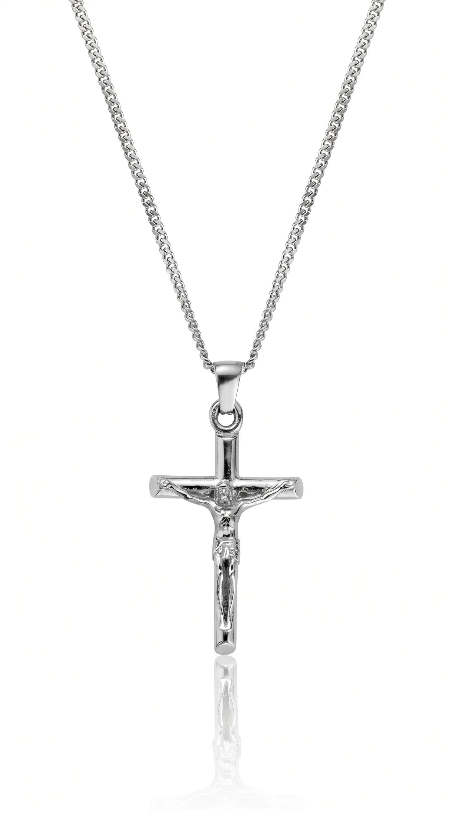 Men's Silver Cross Necklace with Premium Stainless Steel Chain 0