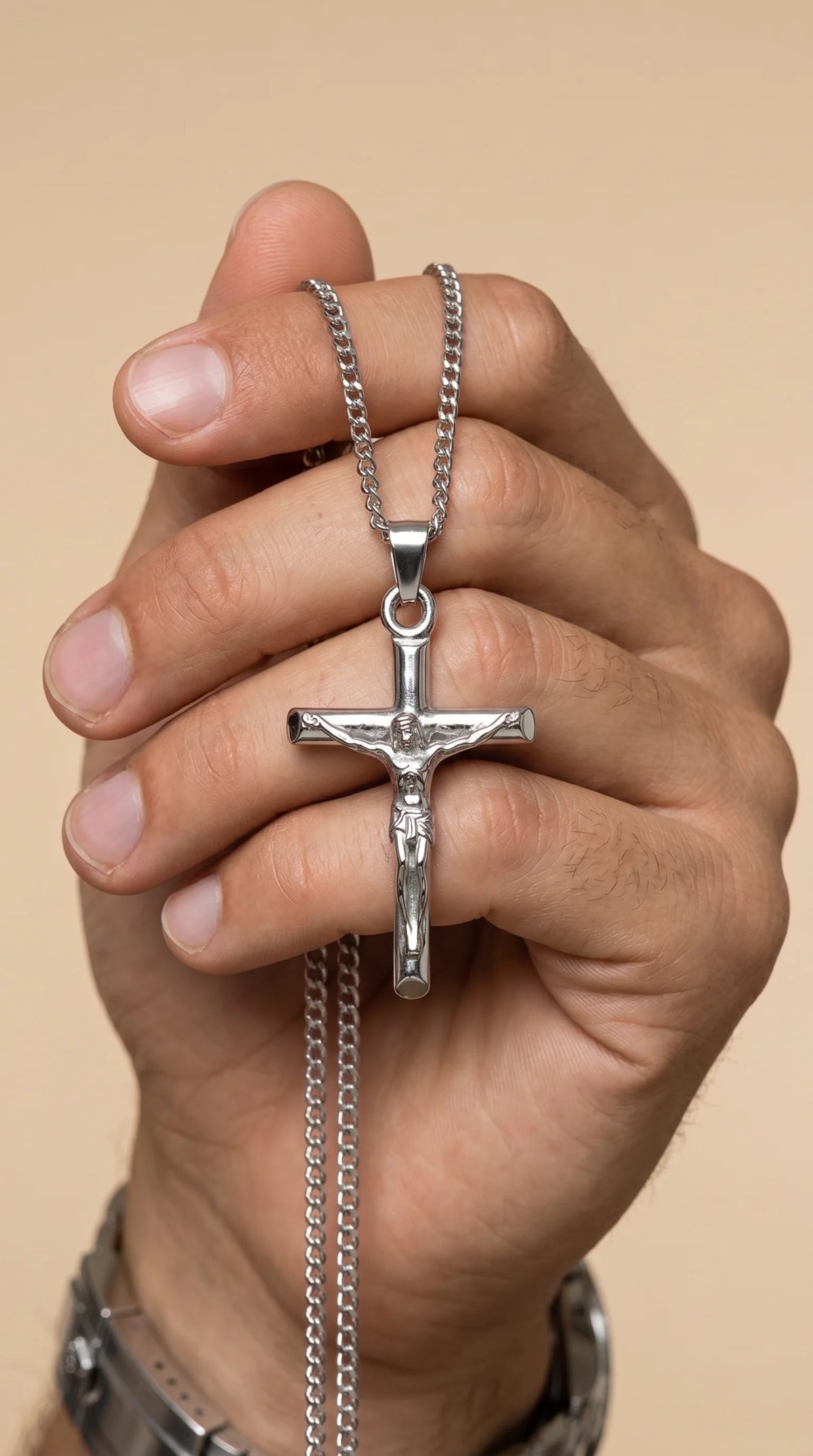 Men's Silver Cross Necklace with Premium Stainless Steel Chain 2