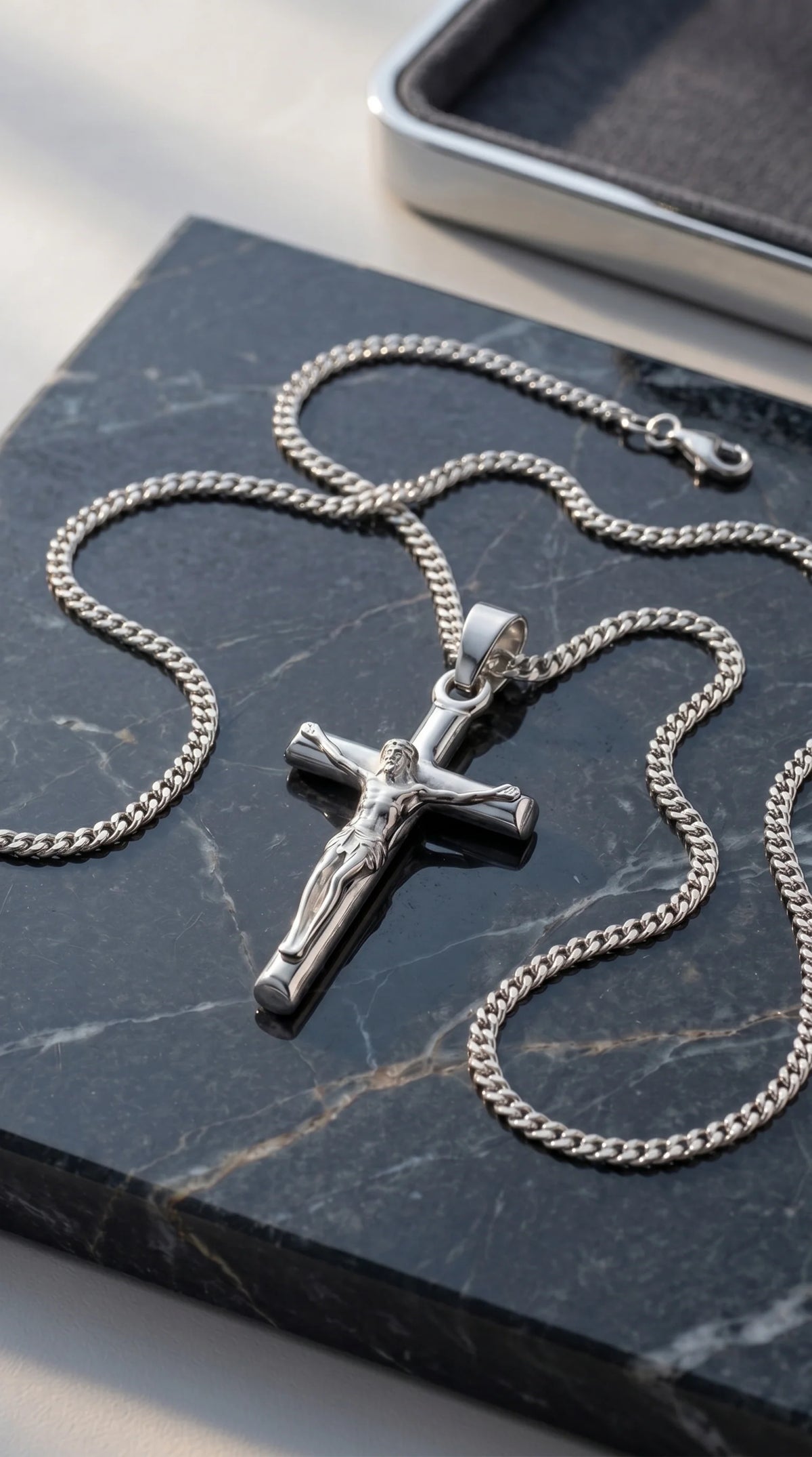 Men's Silver Cross Necklace with Premium Stainless Steel Chain 3