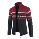 Men's Slim-Fit Stand Collar Zip Cardigan with Winter Pattern 0