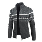 Men's Slim-Fit Stand Collar Zip Cardigan with Winter Pattern 3