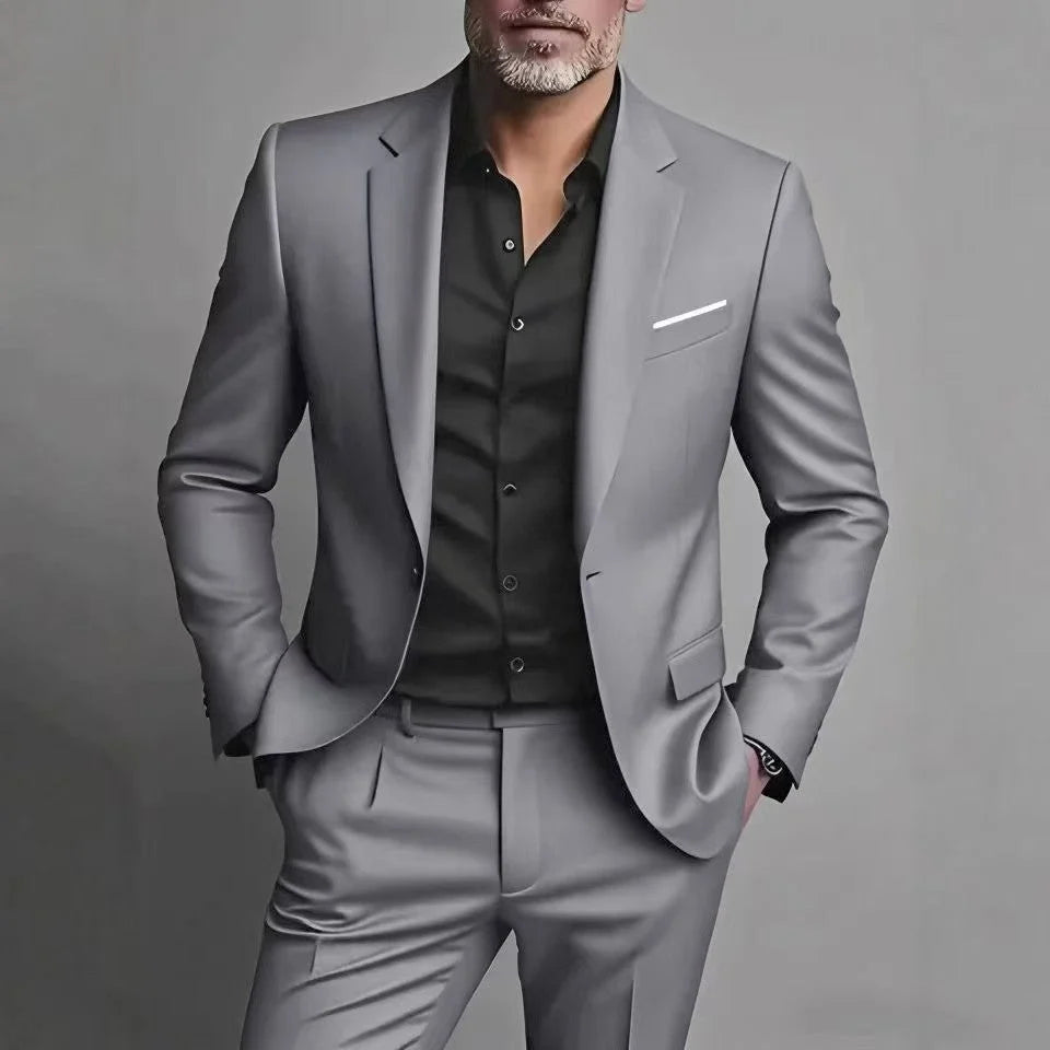 Men's Slim-Fit Two-Piece Suit with Single-Breasted Blazer and Tailored Trousers 0