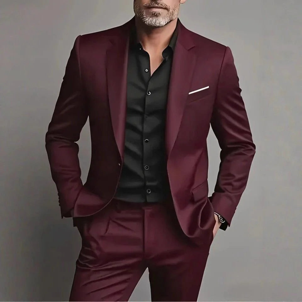 Men's Slim-Fit Two-Piece Suit with Single-Breasted Blazer and Tailored Trousers 1