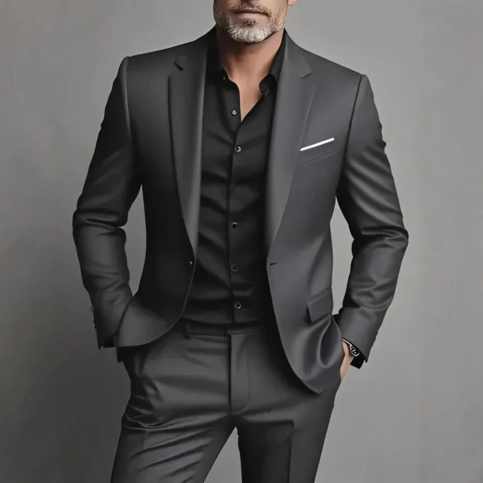 Men's Slim-Fit Two-Piece Suit with Single-Breasted Blazer and Tailored Trousers 2