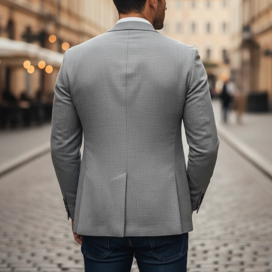Men's Slim-Fit Woven Blazer Jacket with Single-Button Closure and Two Front Pockets 1