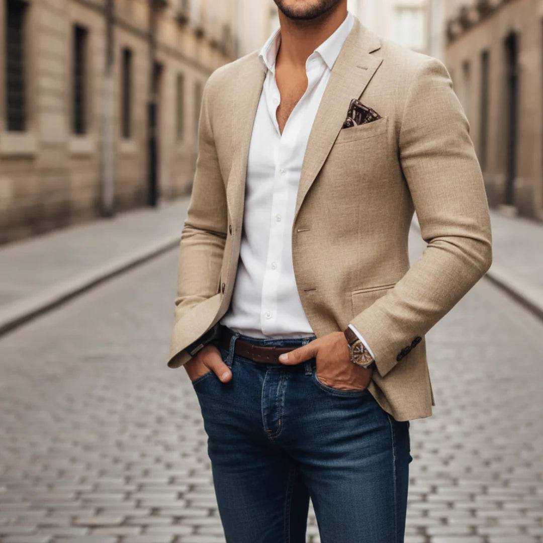 Men's Slim-Fit Woven Blazer Jacket with Single-Button Closure and Two Front Pockets 4