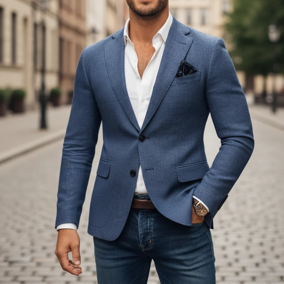 Men's Slim-Fit Woven Blazer Jacket with Single-Button Closure and Two Front Pockets 5