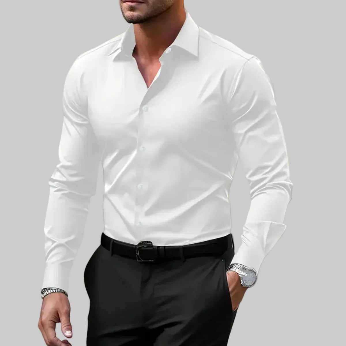 Men's Slim Fit Button-Front Shirt with Notched Collar 2