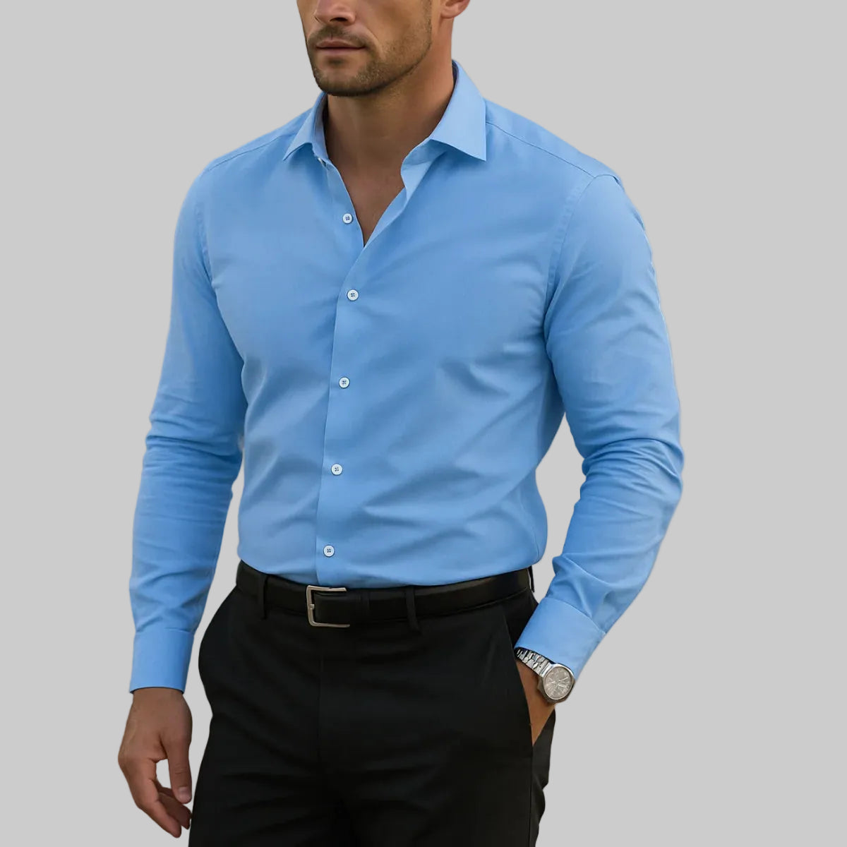 Men's Slim Fit Button-Front Shirt with Notched Collar 5