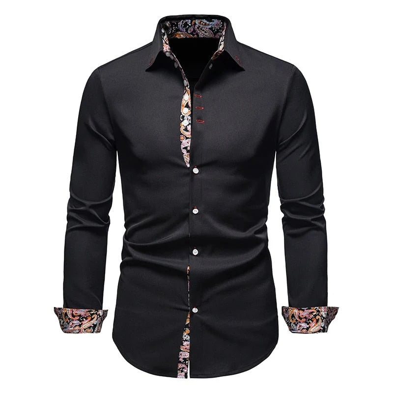 Men's Slim Fit Cotton Dress Shirt with Paisley Print 0