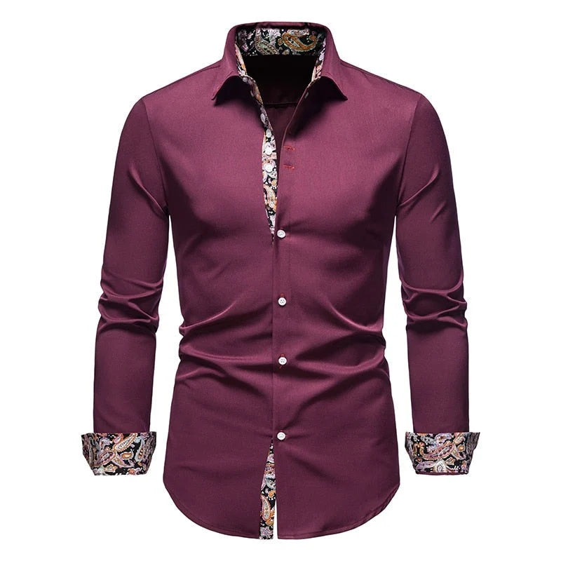 Men's Slim Fit Cotton Dress Shirt with Paisley Print 1