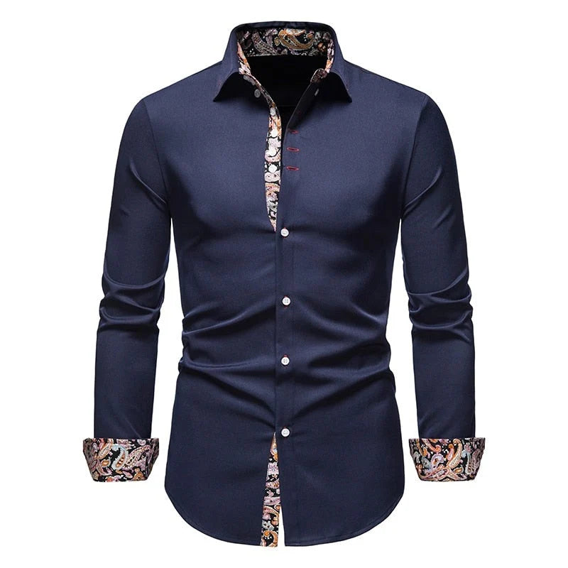 Men's Slim Fit Cotton Dress Shirt with Paisley Print 2