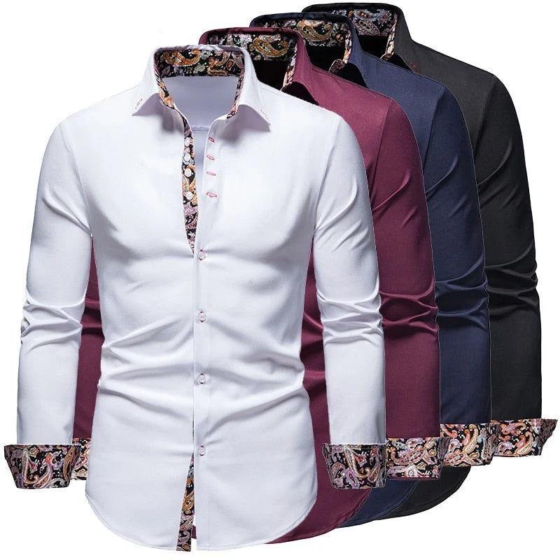 Men's Slim Fit Cotton Dress Shirt with Paisley Print 4