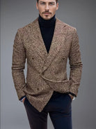 Men's Slim Fit Double-Breasted Checked Blazer Jacket 1