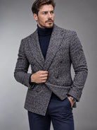 Men's Slim Fit Double-Breasted Checked Blazer Jacket 2