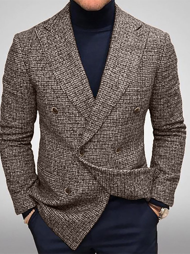 Men's Slim Fit Double-Breasted Checked Blazer Jacket 4