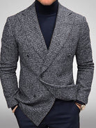 Men's Slim Fit Double-Breasted Checked Blazer Jacket 5
