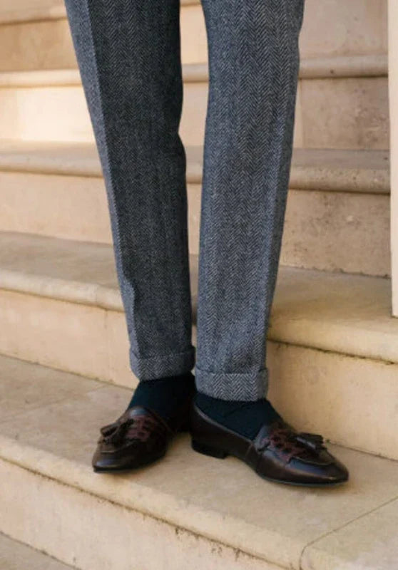 Men's Slim Fit Dress Pants with Pleated Front and Wool Blend Tweed 2