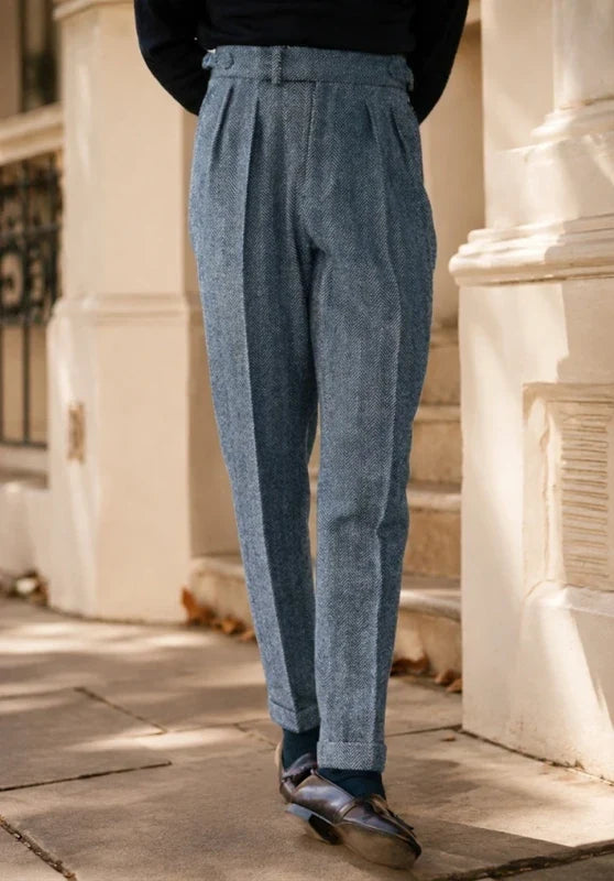 Men's Slim Fit Dress Pants with Pleated Front and Wool Blend Tweed 3