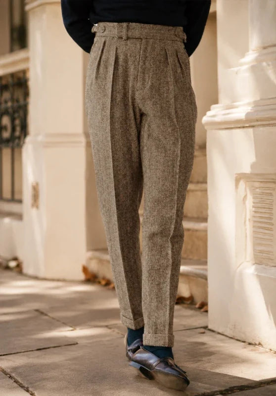 Men's Slim Fit Dress Pants with Pleated Front and Wool Blend Tweed 4