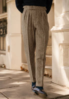 Men's Slim Fit Dress Pants with Pleated Front and Wool Blend Tweed 4